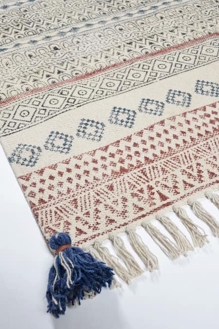 Buy_Orna_Brown 100% Cotton Block Print Hand Rug_Online_at_Aza_Fashions