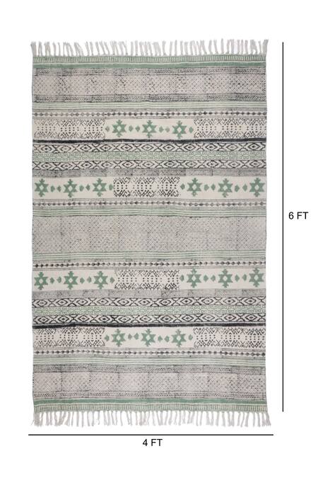 Orna_Green 100% Cotton Block Print Hand Rug_Online_at_Aza_Fashions