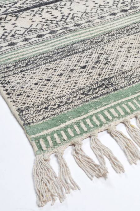 Shop_Orna_Green 100% Cotton Block Print Hand Rug_Online_at_Aza_Fashions