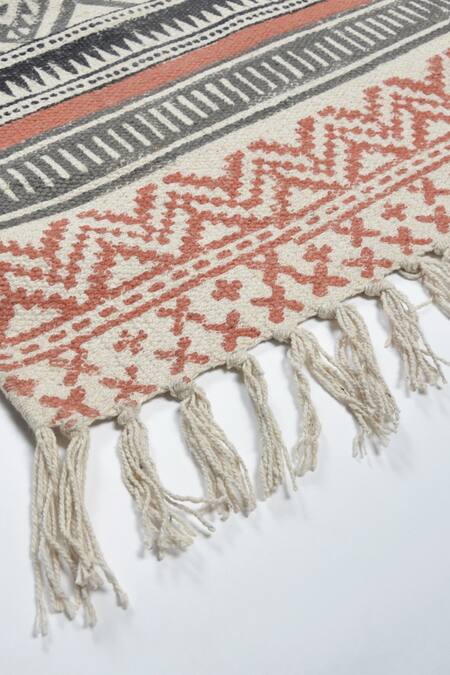 Orna_Maroon 100% Cotton Block Print Hand Rug_Online_at_Aza_Fashions