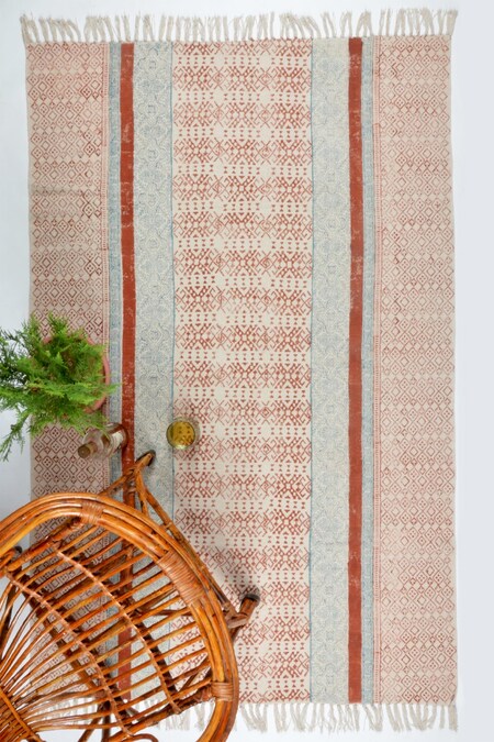 ORNA Brown 100% Cotton Block Print Hand Rug