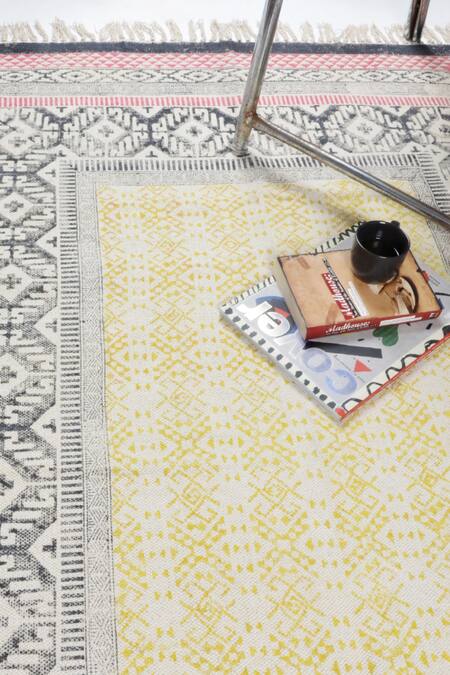 Buy_Orna_Pink 100% Cotton Block Print Hand Rug_Online_at_Aza_Fashions