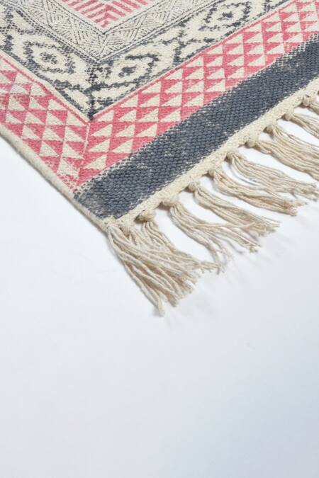 Shop_Orna_Pink 100% Cotton Block Print Hand Rug_Online_at_Aza_Fashions