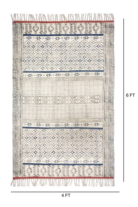 Orna_Yellow 100% Cotton Block Print Hand Rug_Online_at_Aza_Fashions