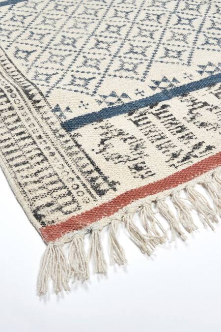 Buy_Orna_Yellow 100% Cotton Block Print Hand Rug_Online_at_Aza_Fashions