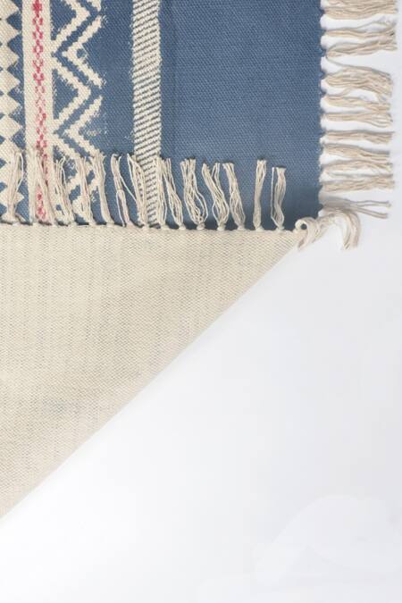 Shop_Orna_Blue 100% Cotton Block Print Hand Rug_Online_at_Aza_Fashions