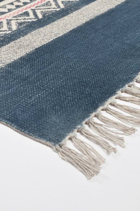 Orna_Blue 100% Cotton Block Print Hand Rug_at_Aza_Fashions