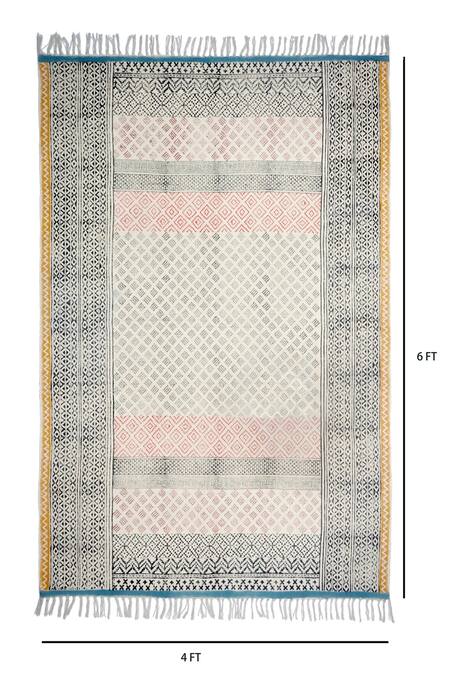 Orna_Yellow 100% Cotton Block Print Hand Rug_Online_at_Aza_Fashions