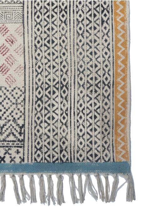 Buy_Orna_Yellow 100% Cotton Block Print Hand Rug_Online_at_Aza_Fashions