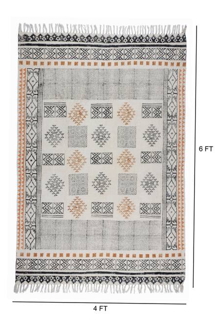 Orna Blue 100% Cotton Block Print Hand Rug Online at Aza Fashions Orna_Blue 100% Cotton Block Print Hand Rug_Online_at_Aza_Fashions