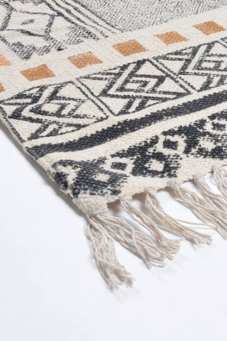 Shop Orna Blue 100% Cotton Block Print Hand Rug Online at Aza Fashions Shop_Orna_Blue 100% Cotton Block Print Hand Rug_Online_at_Aza_Fashions