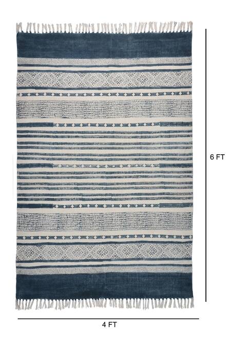 Orna_Blue 100% Cotton Block Print Hand Rug_Online_at_Aza_Fashions