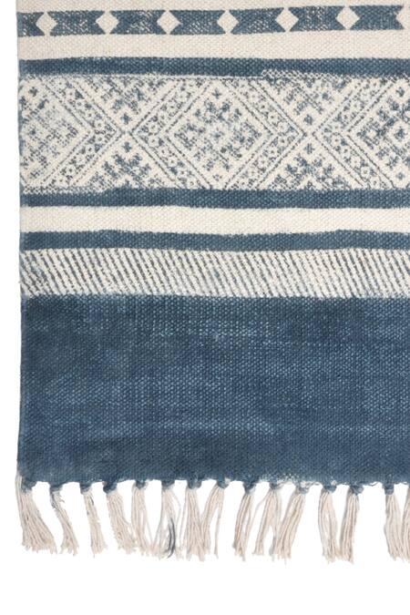 Buy_Orna_Blue 100% Cotton Block Print Hand Rug_Online_at_Aza_Fashions