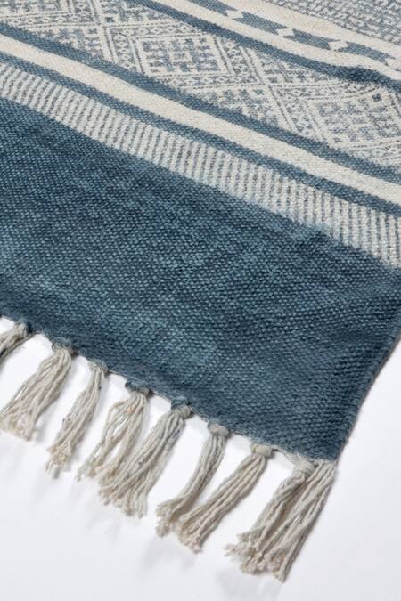 Shop_Orna_Blue 100% Cotton Block Print Hand Rug_Online_at_Aza_Fashions