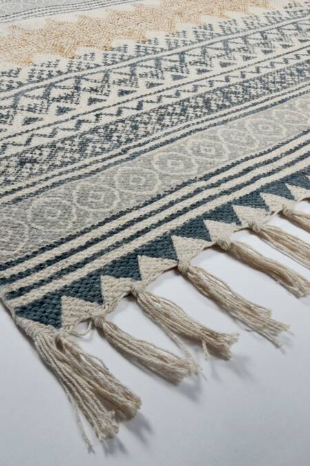 Buy_Orna_Blue 100% Cotton Block Print Hand Rug_Online_at_Aza_Fashions
