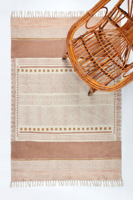 ORNA Brown 100% Cotton Block Print Hand Rug 