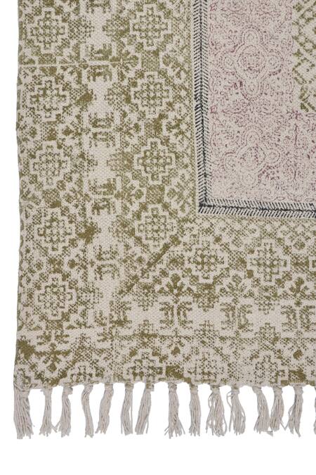 Buy_Orna_Green 100% Cotton Block Print Hand Rug_Online_at_Aza_Fashions