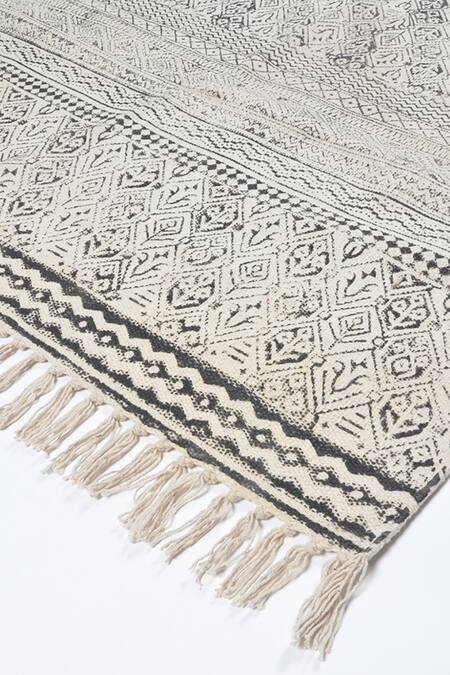 Buy_Orna_Black 100% Cotton Block Print Hand Rug_Online_at_Aza_Fashions