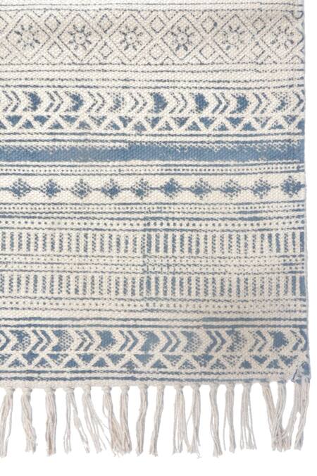 Buy_Orna_Blue 100% Cotton Block Print Hand Rug_Online_at_Aza_Fashions