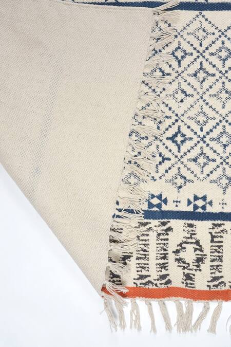 Orna_Brown 100% Cotton Block Print Hand Rug_Online_at_Aza_Fashions