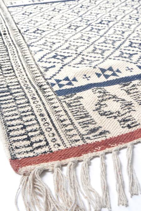 Buy_Orna_Brown 100% Cotton Block Print Hand Rug_Online_at_Aza_Fashions