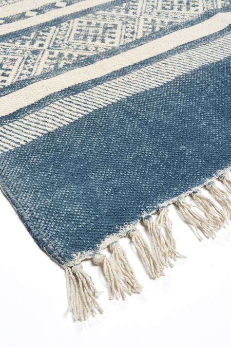 Buy_Orna_Blue 100% Cotton Block Print Hand Rug _Online_at_Aza_Fashions