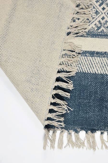 Shop_Orna_Blue 100% Cotton Block Print Hand Rug _Online_at_Aza_Fashions