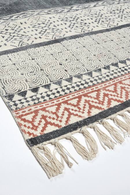 Orna_Brown 100% Cotton Block Print Hand Rug_Online_at_Aza_Fashions