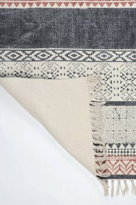 Buy_Orna_Brown 100% Cotton Block Print Hand Rug_Online_at_Aza_Fashions