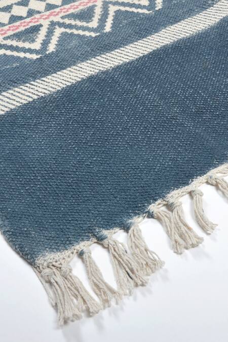 Orna_Blue 100% Cotton Block Print Hand Rug_Online_at_Aza_Fashions
