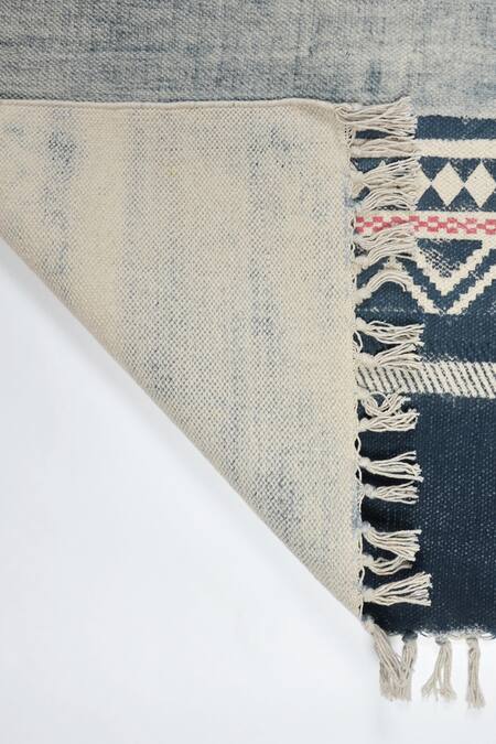 Buy_Orna_Blue 100% Cotton Block Print Hand Rug_Online_at_Aza_Fashions