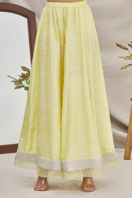 Shop_Ekta Singh_Yellow Silk, Organza Kurta Round Jacket And Gharara Set _Online_at_Aza_Fashions