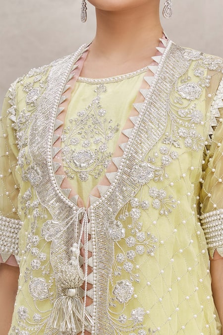 Ekta Singh_Yellow Silk, Organza Kurta Round Jacket And Gharara Set _at_Aza_Fashions