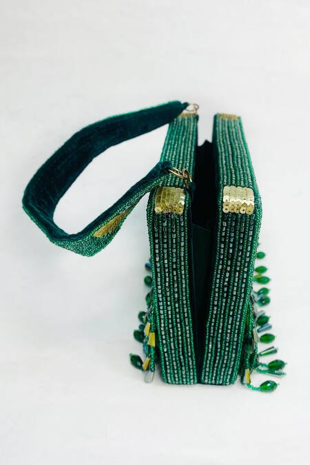Kainiche By Mehak_Green Sequins, Beads Inara Embellished Handbag _Online_at_Aza_Fashions
