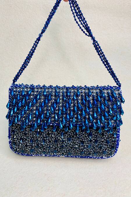 Kainiche By Mehak_Blue Embellishment Lucent Clutch With Sling _Online_at_Aza_Fashions