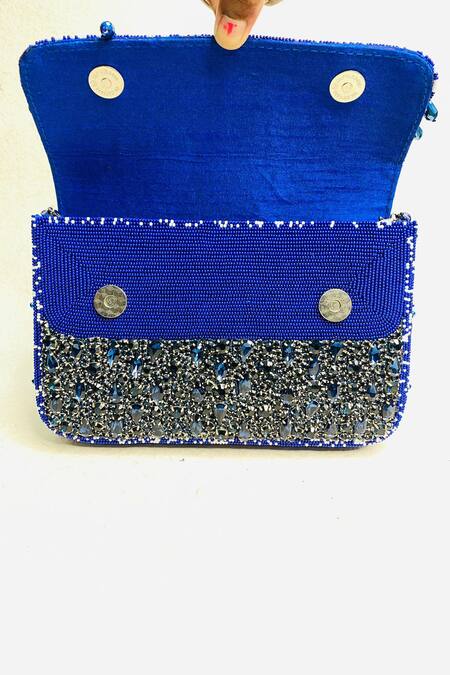 Buy_Kainiche By Mehak_Blue Embellishment Lucent Clutch With Sling _Online_at_Aza_Fashions
