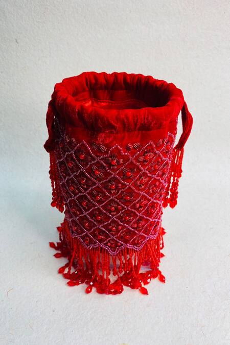 Kainiche By Mehak_Red Embellishment Ayaan Potli Bag With Strap _Online_at_Aza_Fashions