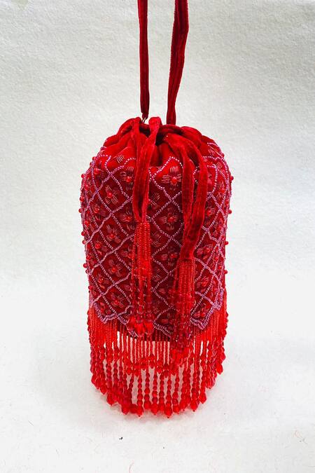 Buy_Kainiche By Mehak_Red Embellishment Ayaan Potli Bag With Strap _Online_at_Aza_Fashions