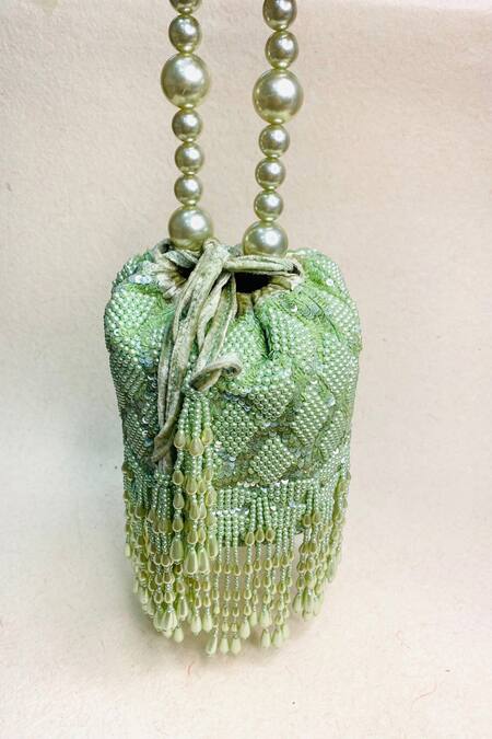 Buy_Kainiche By Mehak_Green Embellishment Oceana Potli With Strap _Online_at_Aza_Fashions
