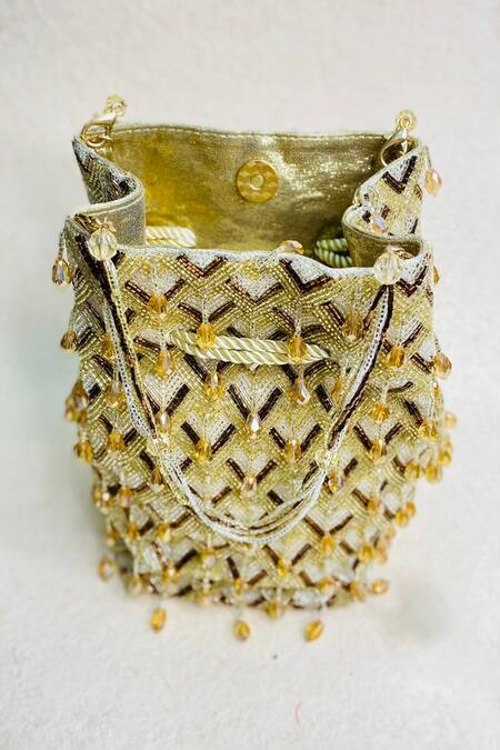 Kainiche By Mehak_Gold Embellishment Affinity Potli Bag _Online_at_Aza_Fashions