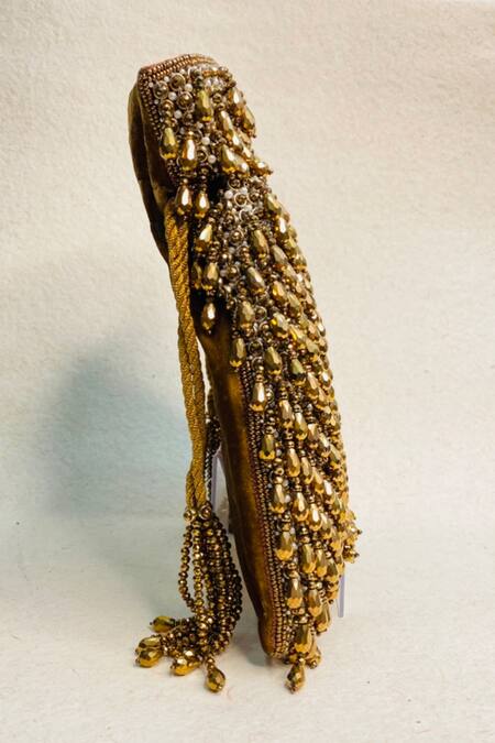 Kainiche By Mehak Brown Beads, Embroidery Ritz Drop Potli Bag With Sling Online at Aza Fashions Kainiche By Mehak_Brown Beads, Embroidery Ritz Drop Potli Bag With Sling _Online_at_Aza_Fashions