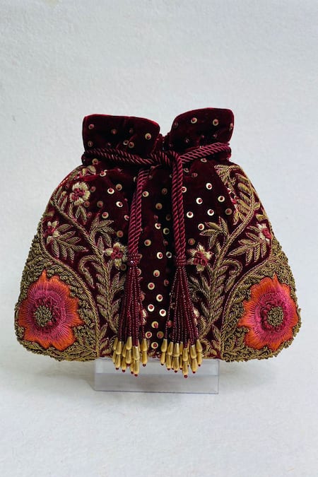 Kainiche By Mehak_Purple Embroidery, Sequins Divine Potli Bag With Strap _Online_at_Aza_Fashions