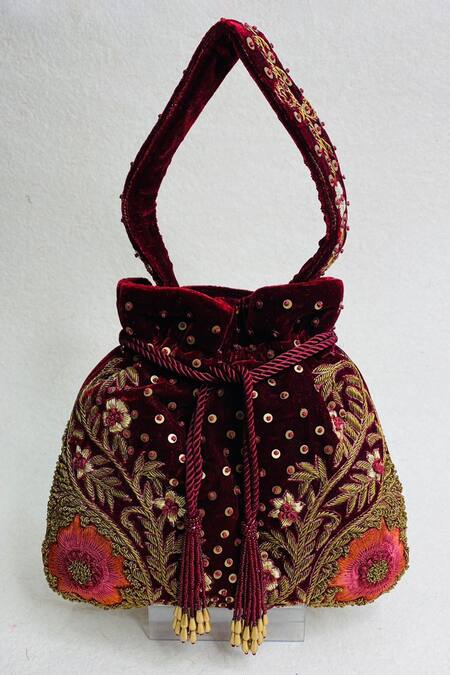 Buy_Kainiche By Mehak_Purple Embroidery, Sequins Divine Potli Bag With Strap _Online_at_Aza_Fashions