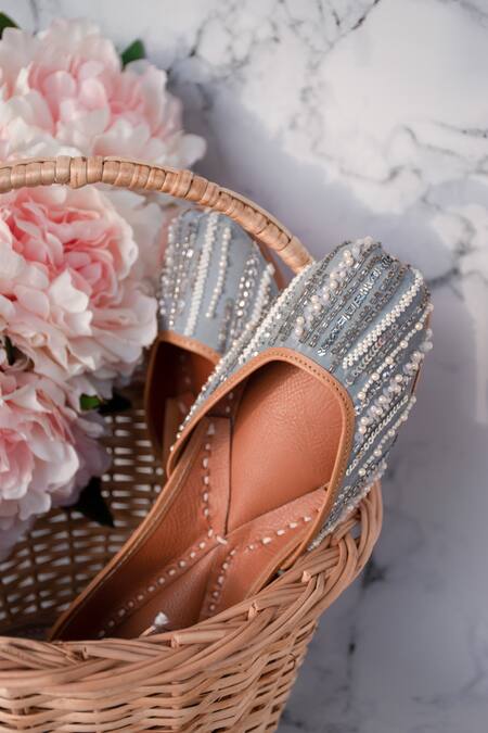 House Of Ekara_Blue Embroidered Diana Juttis _Online_at_Aza_Fashions