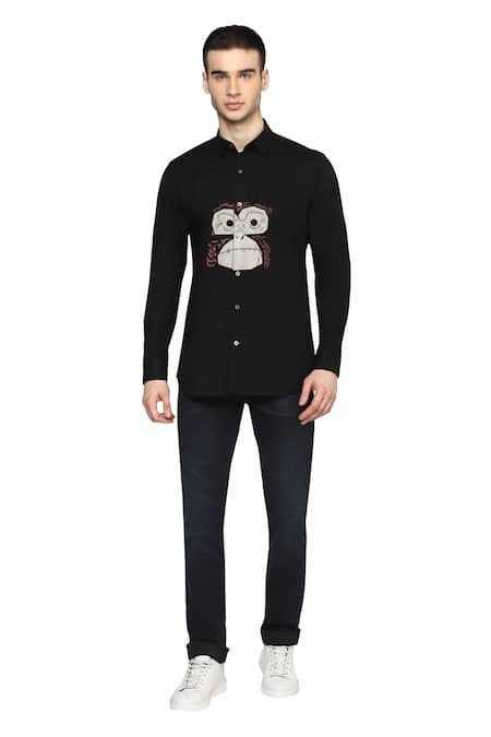 Noonoo Black 100% Giza Cotton Embroidered Animal The Gorilla Business Shirt 