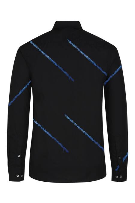 Shop_Noonoo_Black 100% Giza Cotton Zig Zag Blur Embroidered Shirt _Online_at_Aza_Fashions
