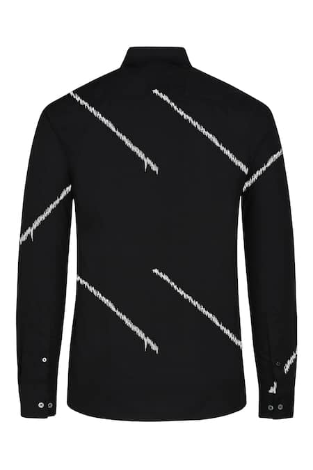 Shop_Noonoo_Black 100% Giza Cotton Zig Zag Blur Embroidered Panel Shirt _Online_at_Aza_Fashions