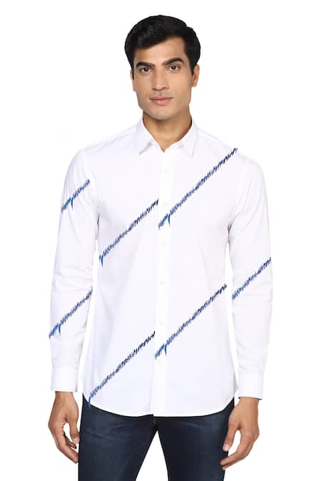 Shop Noonoo White 100% Giza Cotton Zig Zag Blur Embroidered Shirt at Aza Fashions Shop_Noonoo_White 100% Giza Cotton Zig Zag Blur Embroidered Shirt _at_Aza_Fashions