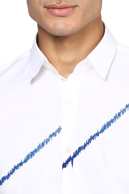 Buy Noonoo White 100% Giza Cotton Zig Zag Blur Embroidered Shirt Online at Aza Fashions Buy_Noonoo_White 100% Giza Cotton Zig Zag Blur Embroidered Shirt _Online_at_Aza_Fashions