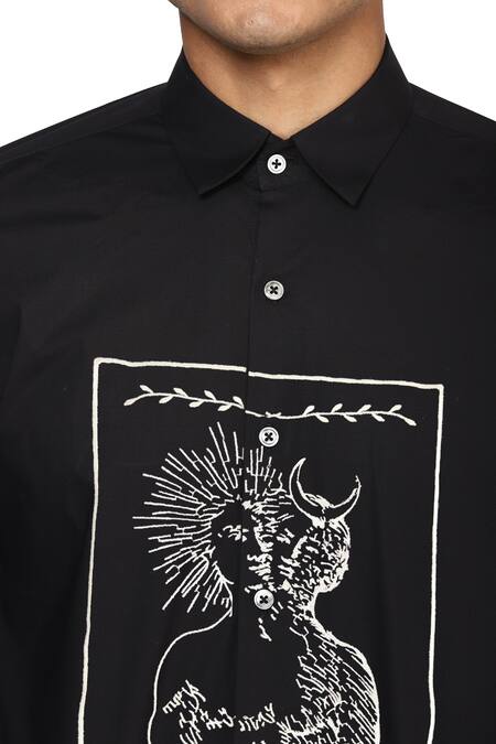 Noonoo_Black 100% Giza Cotton Tarot Motif The Magician Embroidered Shirt _Online_at_Aza_Fashions